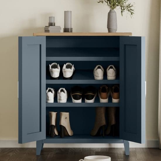 Sanford Wooden Shoe Storage Cabinet With 2 Drawers In Blue_2