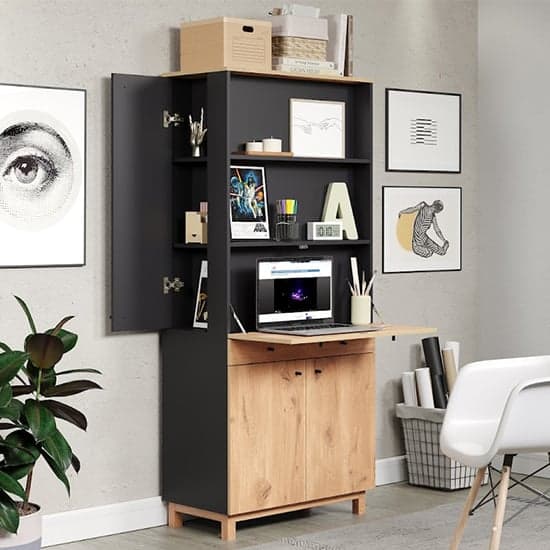 Sanna Wooden Fall Front Laptop Desk In Viking Oak Furniture in Fashion