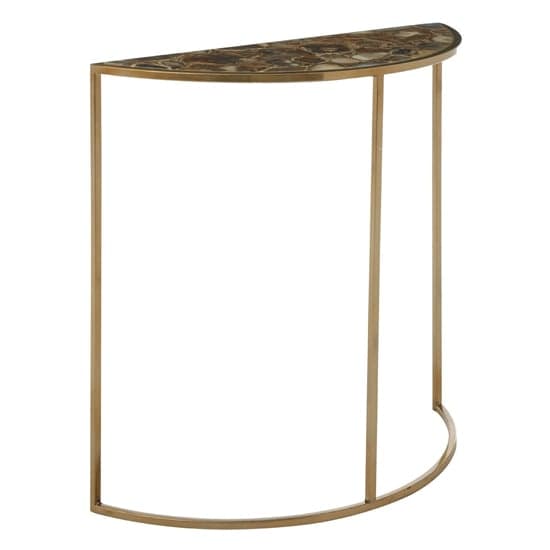 Sauna Half Moon Black Agate Console Table With Gold Frame