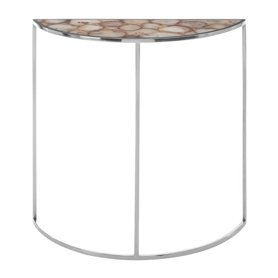 Sauna Half Moon White Agate Console Table With Silver Frame_2
