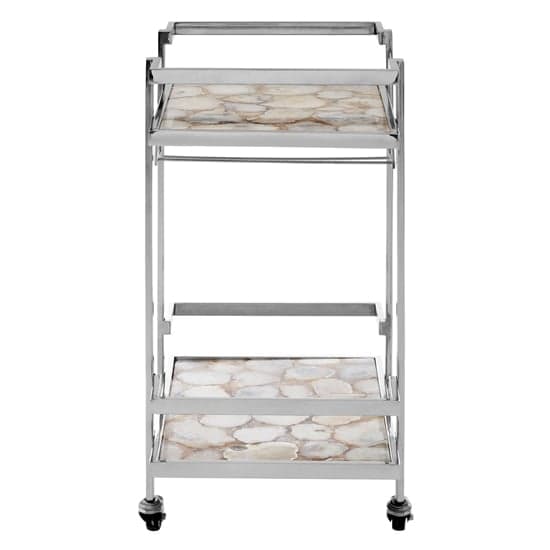Sauna Agate Drinks Trolley With Silver Steel Frame In White_2