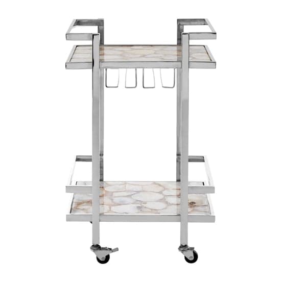 Sauna Agate Drinks Trolley With Silver Steel Frame In White_3