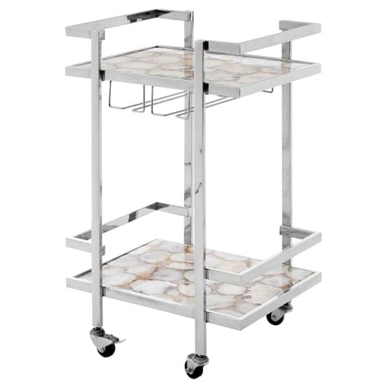 Sauna Agate Drinks Trolley With Silver Steel Frame In White_1