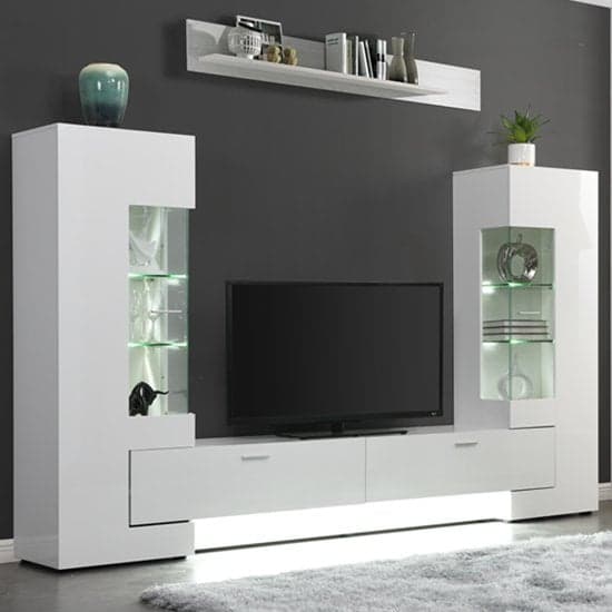 Santiago Entertainment Unit In White High Gloss With LED Lights