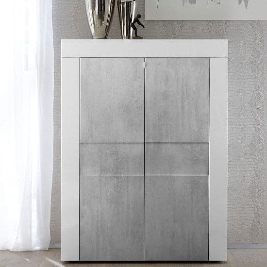 Santino Highboard In White High Gloss And Grey With 2 Doors