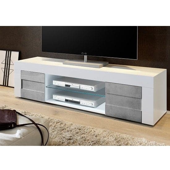 Santino TV Stand Large In White High Gloss And Grey And 2 Doors