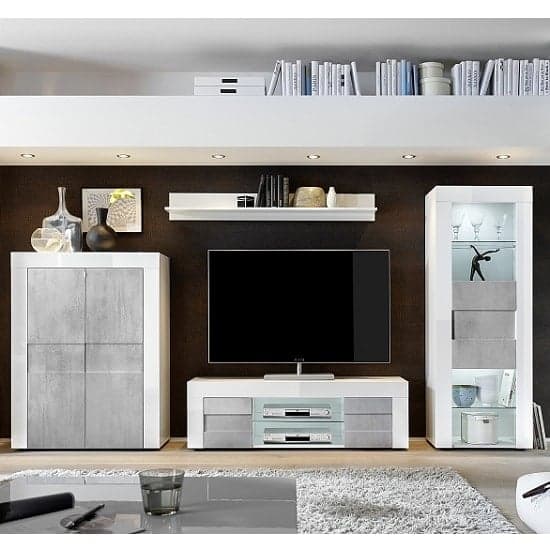 Santino TV Stand In White High Gloss And Grey With 2 Doors_2
