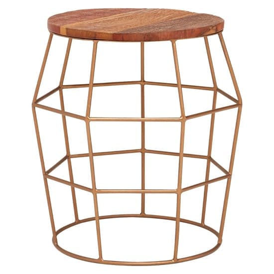 Santorini Round Wooden Side Table With Gold Frame In Natural_1
