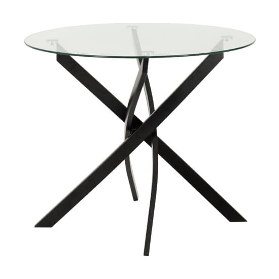 Sanur Clear Glass Dining Table Round With 4 Grey Fabric Chairs_4