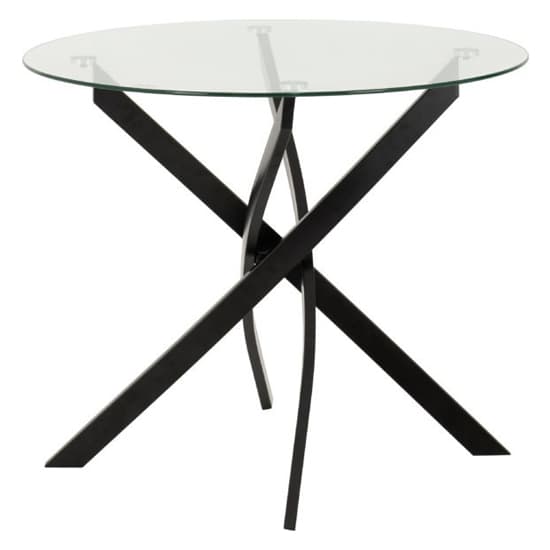 Sanur Clear Glass Dining Table Round With 4 Ivory Fabric Chairs_4