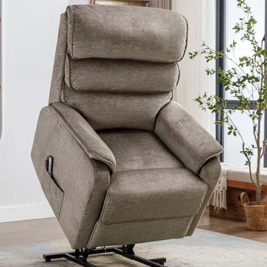 Sanur Electric Fabric Lift And Tilt Recliner Armchair In Taupe_2