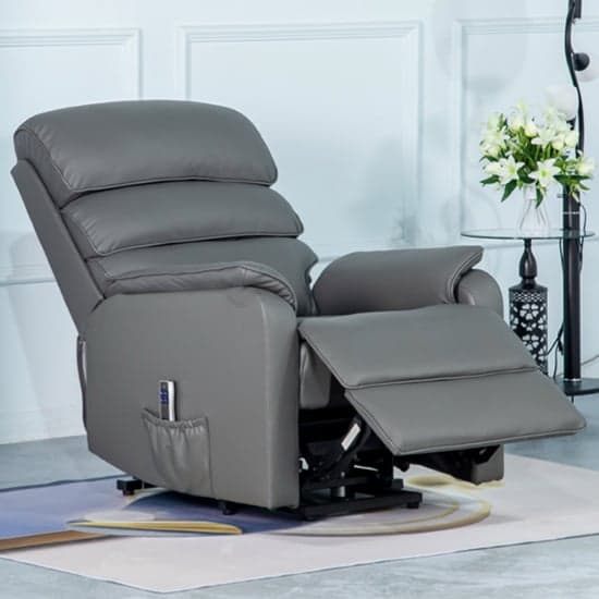 Sanur Electric Leather Lift And Tilt Recliner Armchair In Grey_2