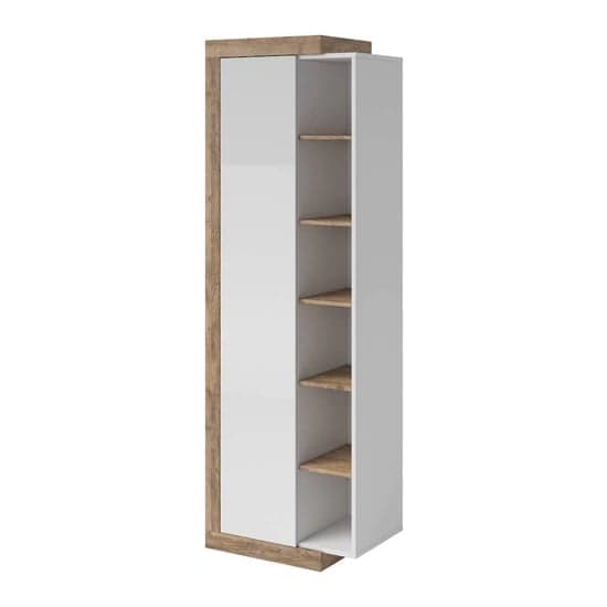 Sanur High Gloss Storage Cabinet Tall In White And Sandal Oak_2