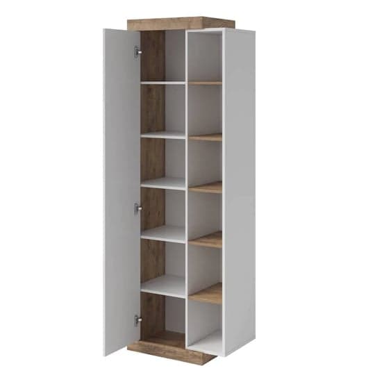 Sanur High Gloss Storage Cabinet Tall In White And Sandal Oak_3