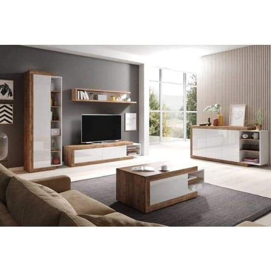 Sanur High Gloss Storage Cabinet Tall In White And Sandal Oak_4