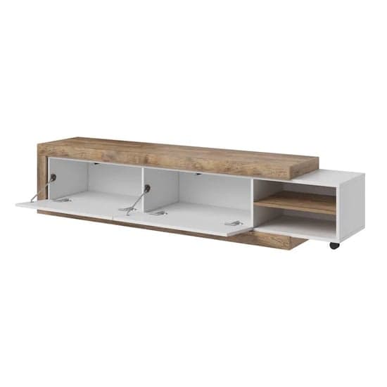 Sanur High Gloss TV Stand With 2 Doors In White And Sandal Oak_4