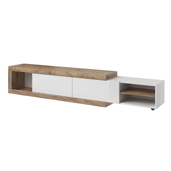 Sanur High Gloss TV Stand With 2 Doors In White And Sandal Oak_5