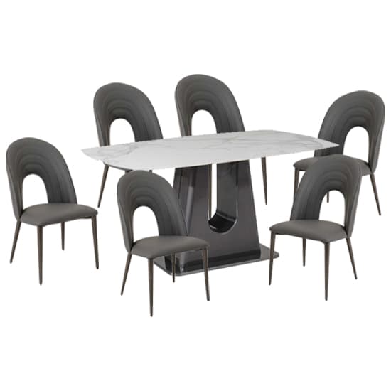 Sanur Sintered Stone Dining Table With 6 Dark Grey Chairs_1