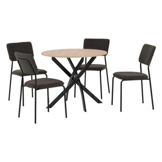 Sanur Sonoma Oak Dining Table Round With 4 Grey Fabric Chairs_2