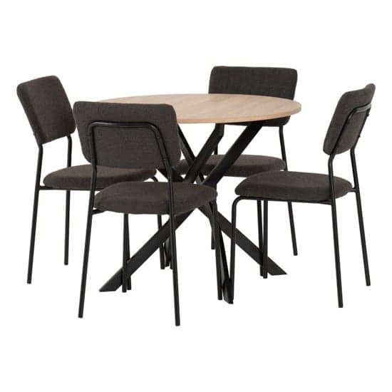 Sanur Sonoma Oak Dining Table Round With 4 Grey Fabric Chairs_3