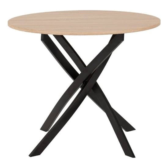 Sanur Sonoma Oak Dining Table Round With 4 Grey Fabric Chairs_4