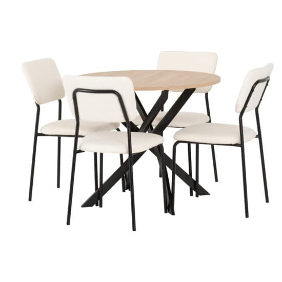 Sanur Sonoma Oak Dining Table Round With 4 Ivory Fabric Chairs_3