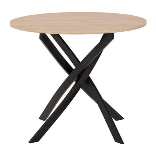 Sanur Sonoma Oak Dining Table Round With 4 Ivory Fabric Chairs_4