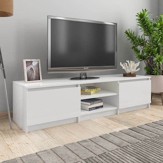 Saraid High Gloss TV Stand With 2 Doors In White_1