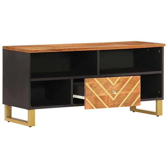 Sarlat Mangowood TV Stand 1 Drawer 4 Shelves In Brown And Black_3