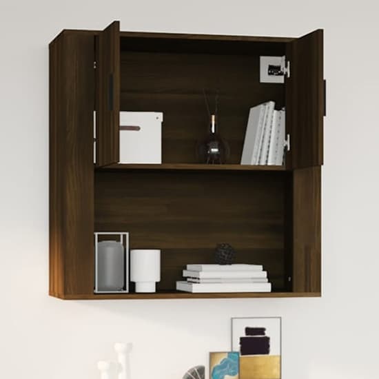 Sarnia Wooden Wall Storage Cabinet With 2 Doors In Brown Oak_2