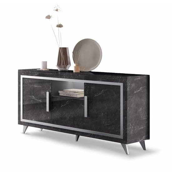 Sarver High Gloss Sideboard With 3 Doors In Black And LED_2