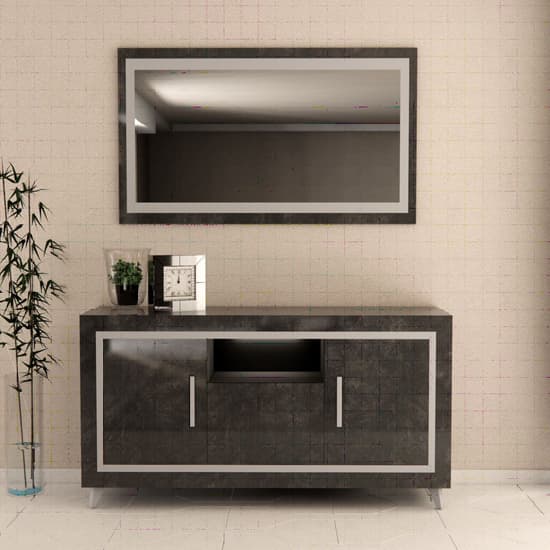 Sarver High Gloss Sideboard With 3 Doors In Black And LED_3
