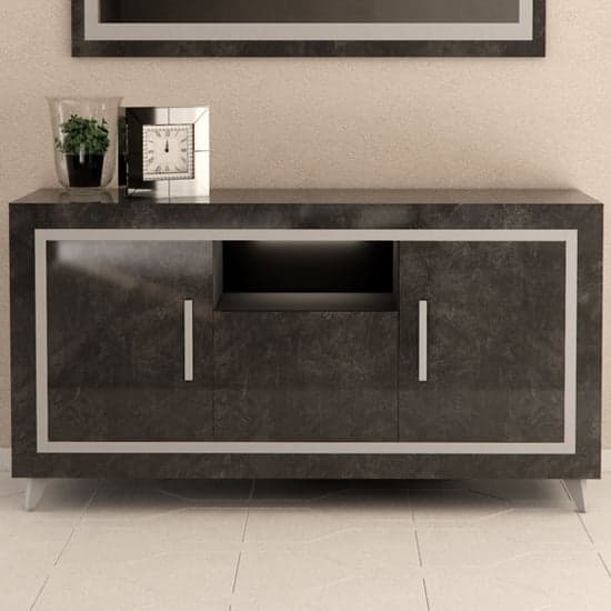 Sarver High Gloss Sideboard With 3 Doors In Black And LED_1