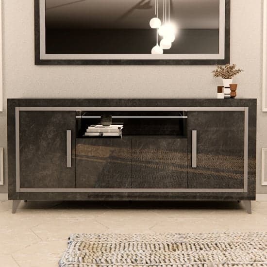 Sarver High Gloss Sideboard With 4 Doors In Black And LED_1