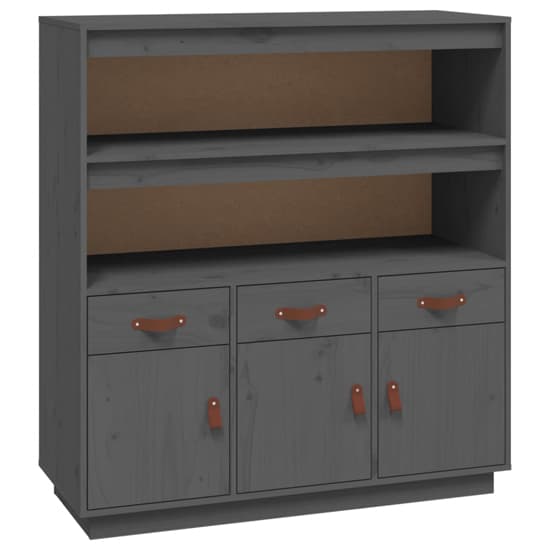 Satha Pinewood Highboard With 3 Doors 3 Drawers In Grey_3