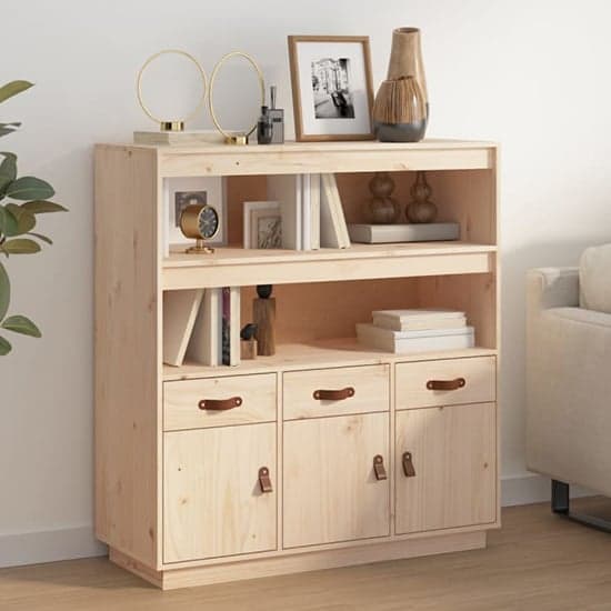 Satha Pinewood Highboard With 3 Doors 3 Drawers In Natural_1
