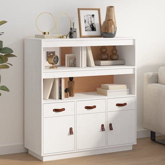 Satha Pinewood Highboard With 3 Doors 3 Drawers In White_1