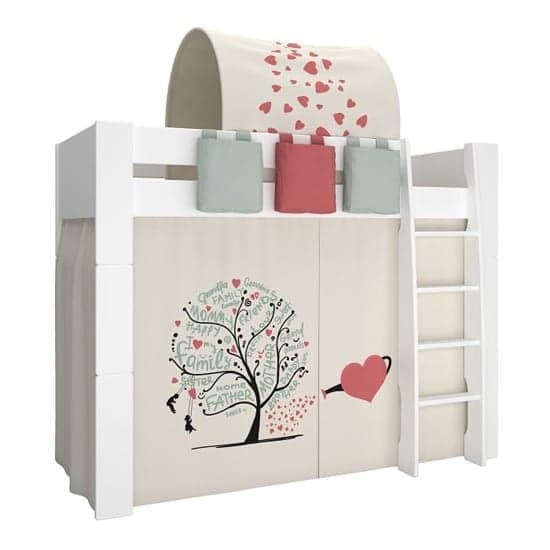 Satria Kids High Sleeper Bed In Brown With Tree of Life Tent_5