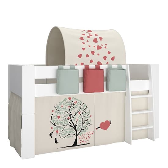 Satria Kids Mid Sleeper Bed In Brown With Tree of Life Tent_5
