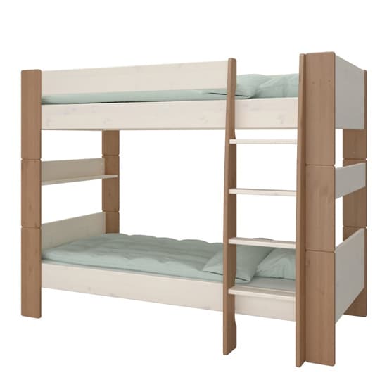 Satria Kids Wooden Bunk Bed In Whitewash And Grey Brown_3