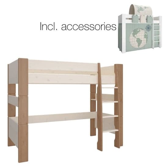 Satria Kids Wooden High Sleeper Bed In Brown With World Tent_1