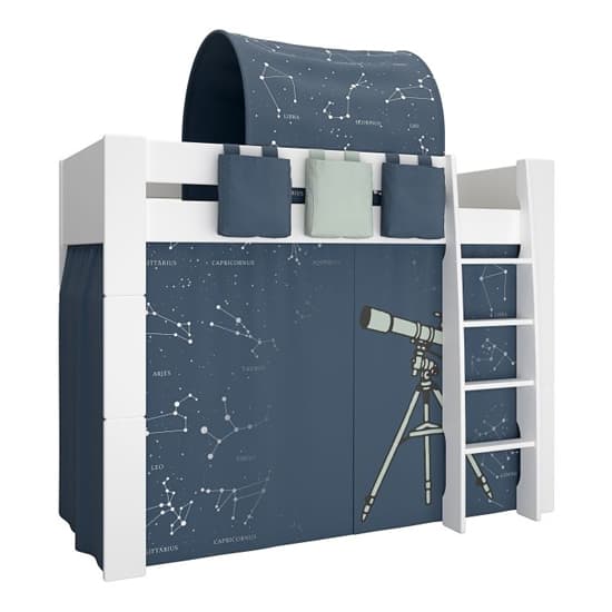 Satria Kids Wooden High Sleeper Bed In Grey With Universe Tent_4