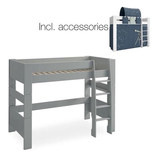 Satria Kids Wooden High Sleeper Bed In Grey With Universe Tent_1