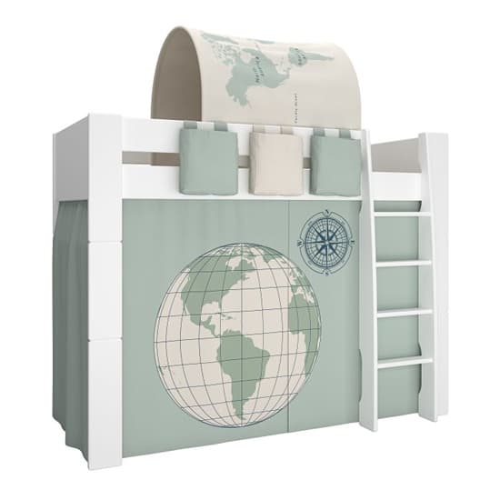 Satria Kids Wooden High Sleeper Bed In Grey With World Tent_4