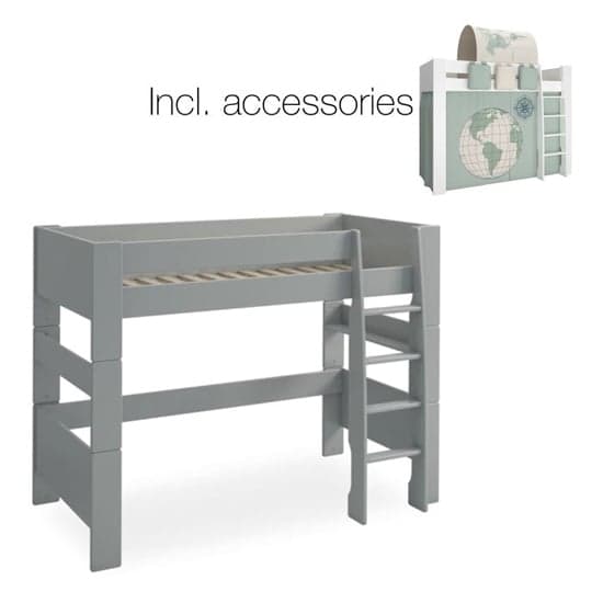 Satria Kids Wooden High Sleeper Bed In Grey With World Tent_1