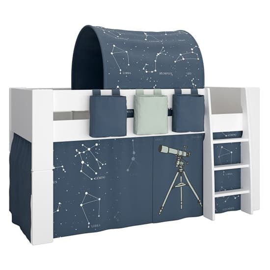 Satria Kids Wooden Mid Sleeper Bed In Grey With Universe Tent_4
