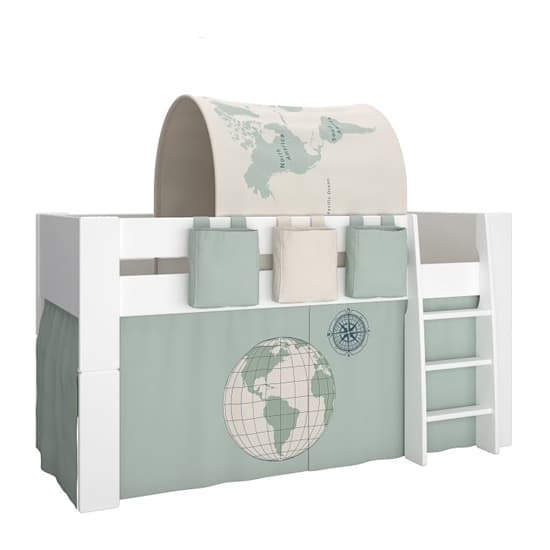 Satria Kids Wooden Mid Sleeper Bed In Grey With World Tent_5
