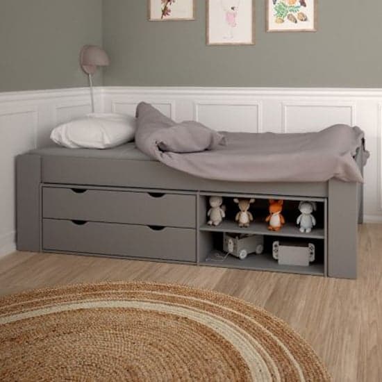 Satria Kids Wooden Single Bed With Storage Guest Bed In Grey_1