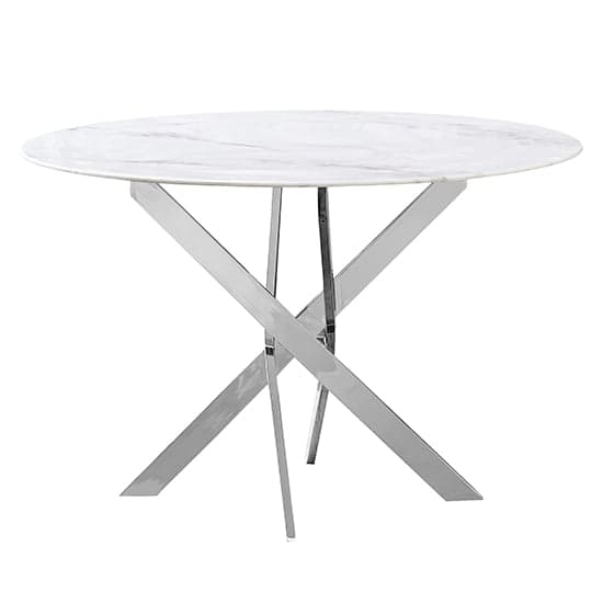 Sorel Round Marble Effect Glass Dining Table In White And Grey_1