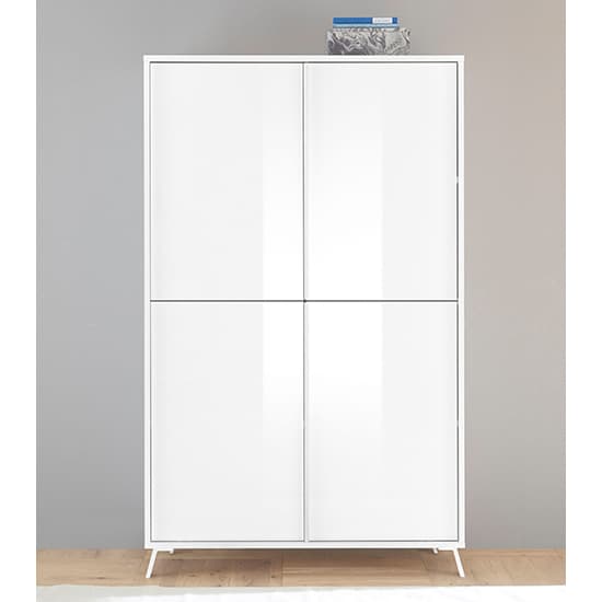 Saul High Gloss Highboard With 4 Doors In White